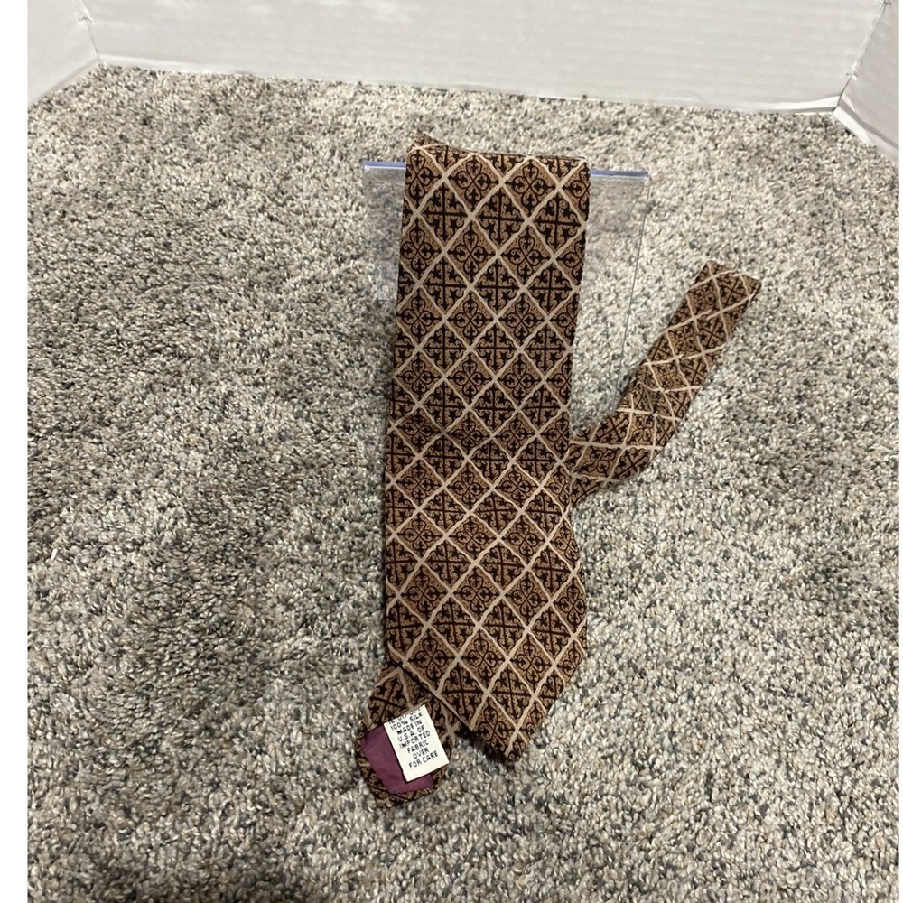 Gap Necktie Mens Silk Geometric Fleur De Lis‎ Brown Tan OS Excellent